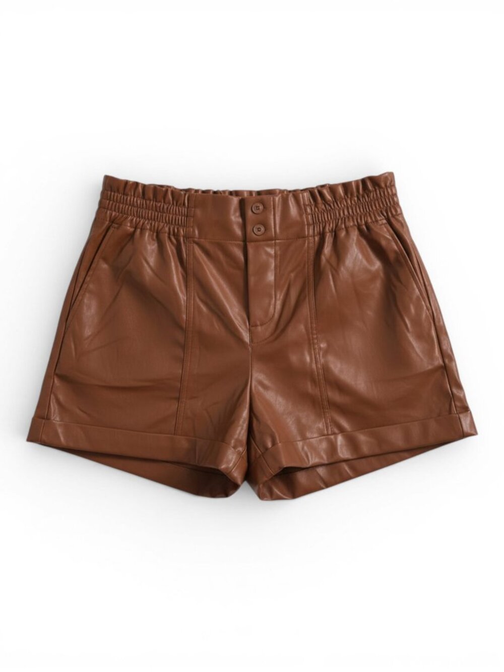 Cupshe Brown High-Waist Faux Leather Shorts